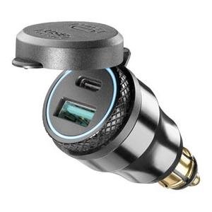 DIN interfono adapteris su 1 x USB ir USB-C išvestimi, skirtas motociklams