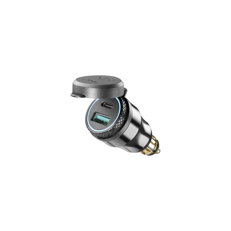 DIN interfono adapteris su 1 x USB ir USB-C išvestimi, skirtas motociklams