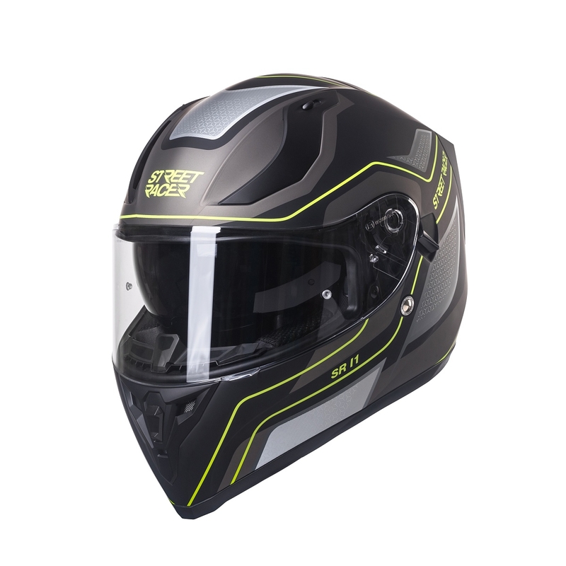 Integral motociklininko šalmas Street Racer SR I1 juodai pilkas fluo geltonas - II klasė