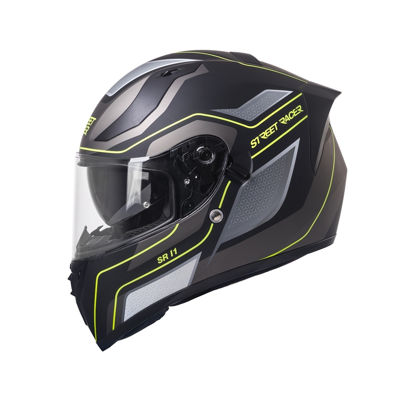 Integral motociklininko šalmas Street Racer SR I1 juodai pilkas fluo geltonas - II klasė
