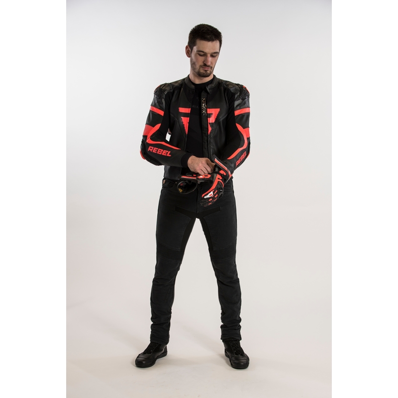 Rebelhorn Rebel juoda-fluo raudona motociklininko striukė išpardavimas