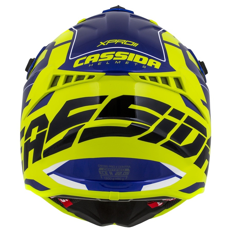 Motokrosová přilba Cassida Cross Pro II Contra fluo žluto-modro-bílá