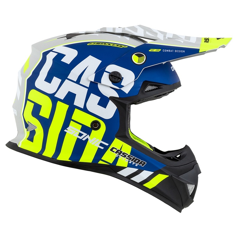Motokroso šalmas Cassida Cross Cup Sonic fluo geltonai mėlynas matinis
