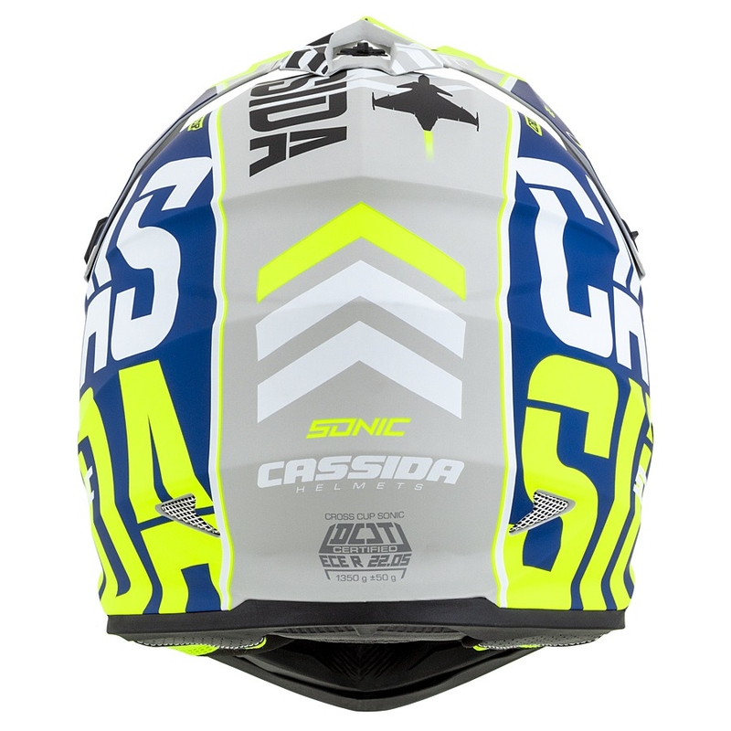Motokroso šalmas Cassida Cross Cup Sonic fluo geltonai mėlynas matinis