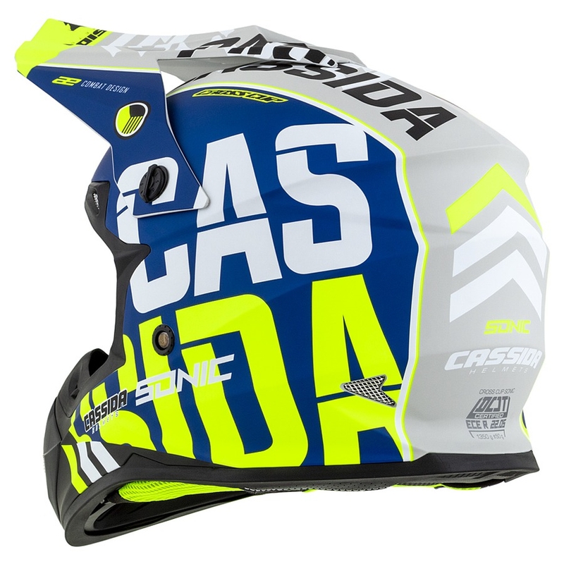 Motokroso šalmas Cassida Cross Cup Sonic fluo geltonai mėlynas matinis