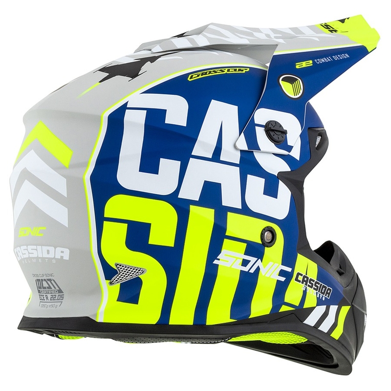 Motokroso šalmas Cassida Cross Cup Sonic fluo geltonai mėlynas matinis
