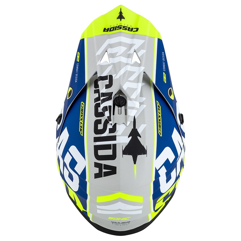 Motokroso šalmas Cassida Cross Cup Sonic fluo geltonai mėlynas matinis
