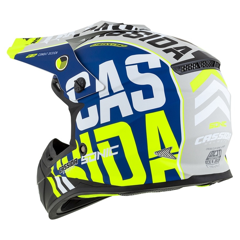Dětská motokrosová přilba Cassida Cross Cup Sonic Junior fluo žluto-modrá matná výprodej