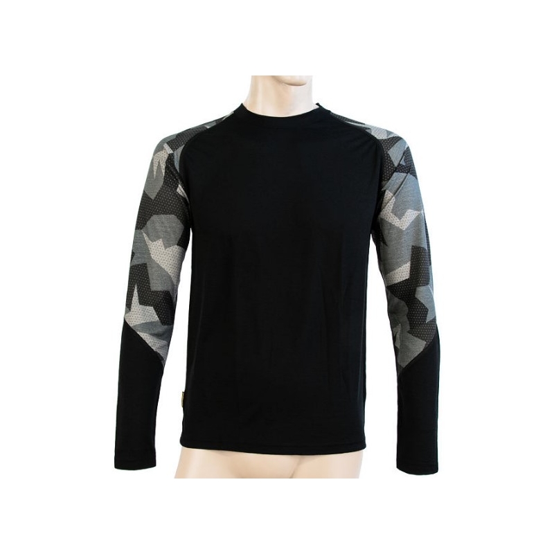 Pánské termo triko Sensor Merino Impress černo-maskáčové - dlouhý rukáv výprodej
