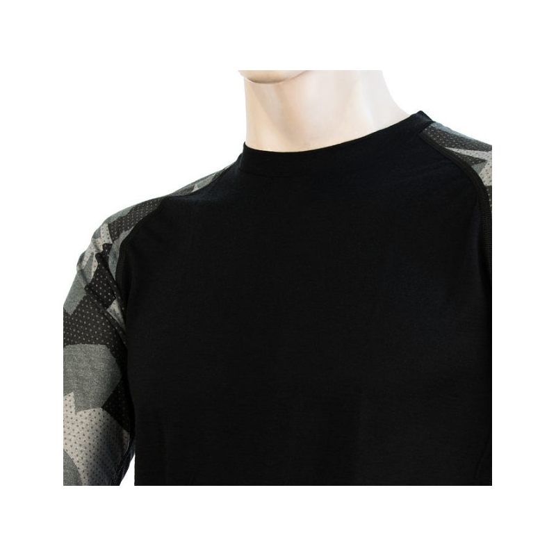 Pánské termo triko Sensor Merino Impress černo-maskáčové - dlouhý rukáv výprodej
