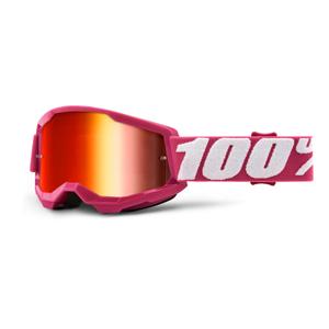 Vaikiški motokroso akiniai 100% STRATA 2 pink (raudoni veidrodiniai plexi)