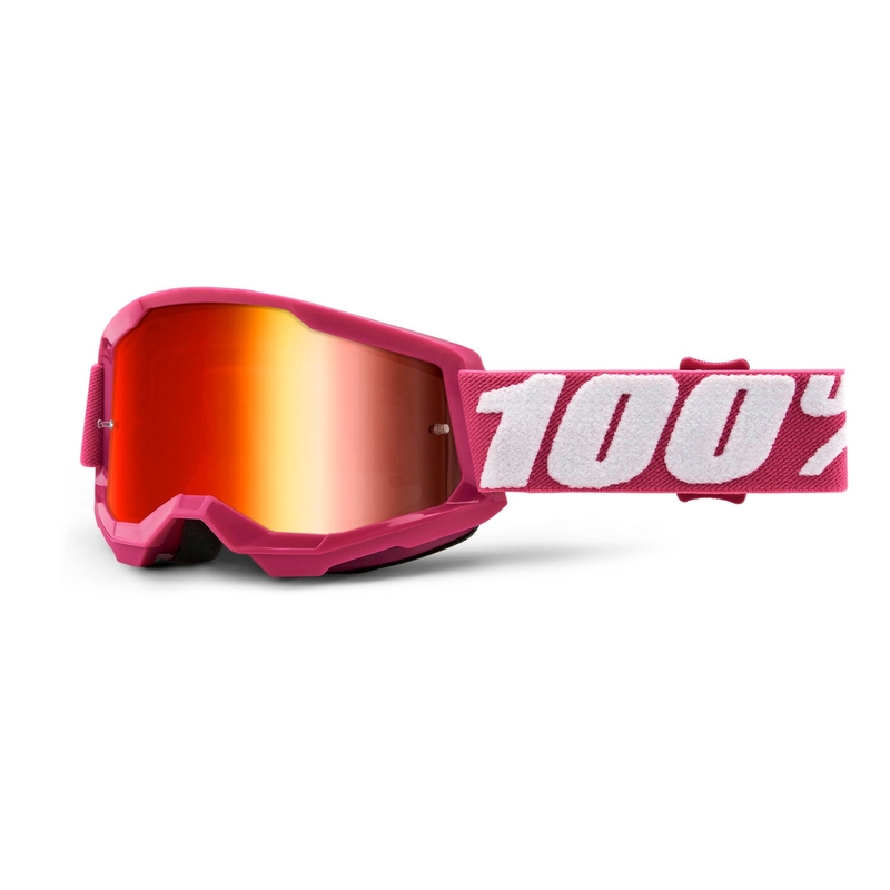 Vaikiški motokroso akiniai 100% STRATA 2 pink (raudoni veidrodiniai plexi)