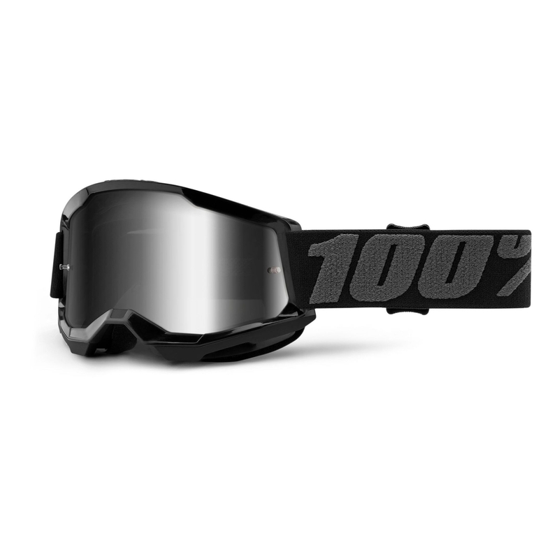 Vaikiški motokroso akiniai 100% STRATA 2 juodi (sidabriniai veidrodiniai plexi)