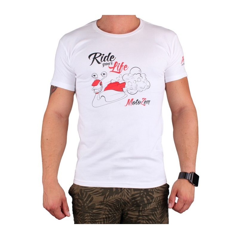 Triko s motivem MotoZem Ride your life bílé výprodej