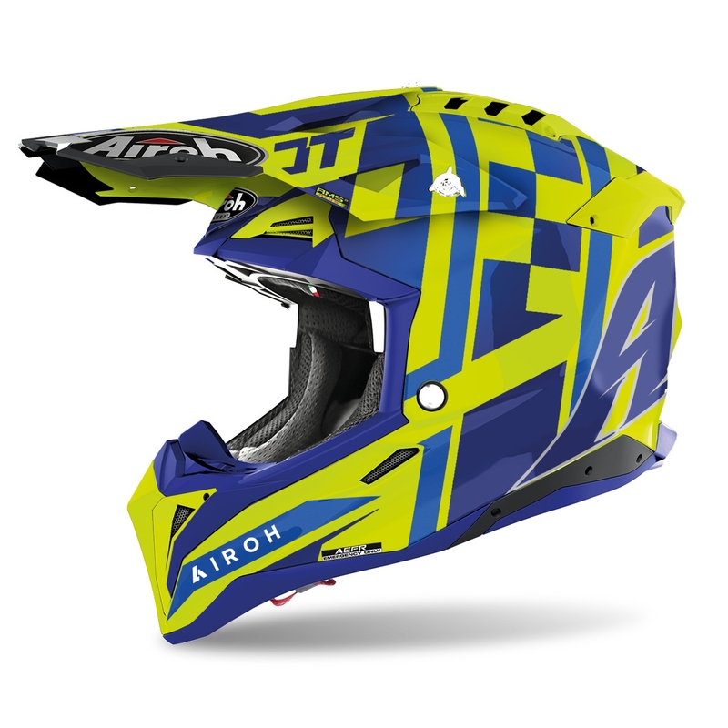 Motokrosová přilba Airoh Aviator 3.0 TC21 2022 modro-fluo žlutá lesklá výprodej
