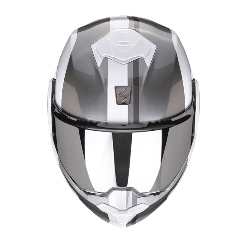 Sulankstomas motociklininko šalmas Scorpion EXO-TECH FORZA pearl white-silver