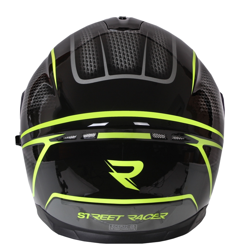 "Street Racer Magna" juodas ir geltonas integralus motociklininko šalmas