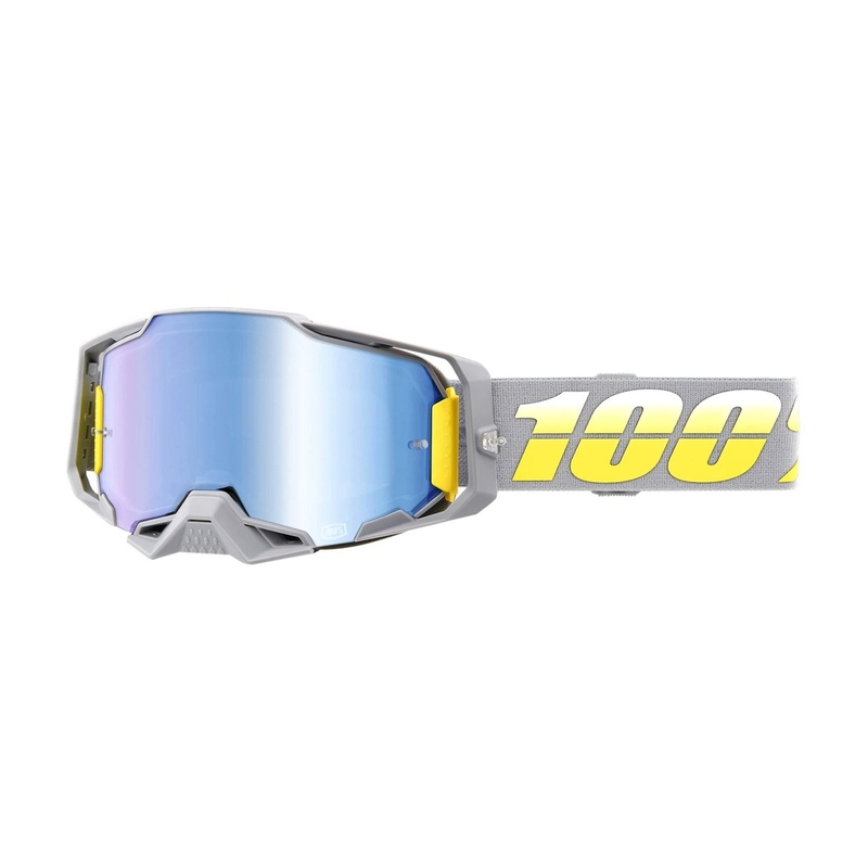 Motokroso akiniai 100% ARMEGA Complex geltonai pilkos spalvos (mėlynas pleksikas)
