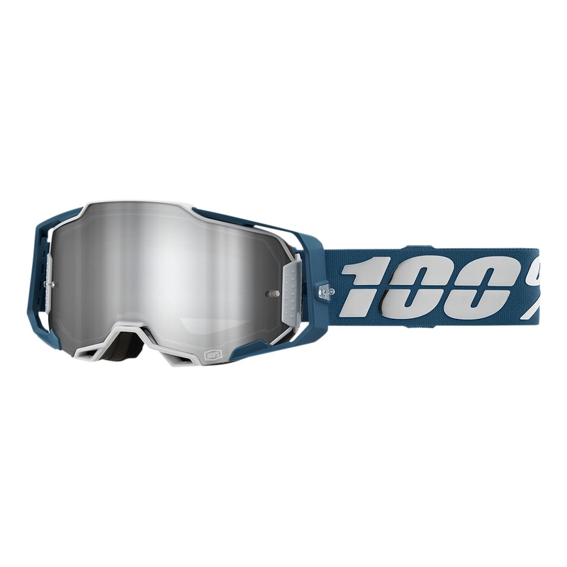 Motokroso akiniai 100% ARMEGA Albar pilkai mėlynos spalvos (sidabrinis pleksikas)