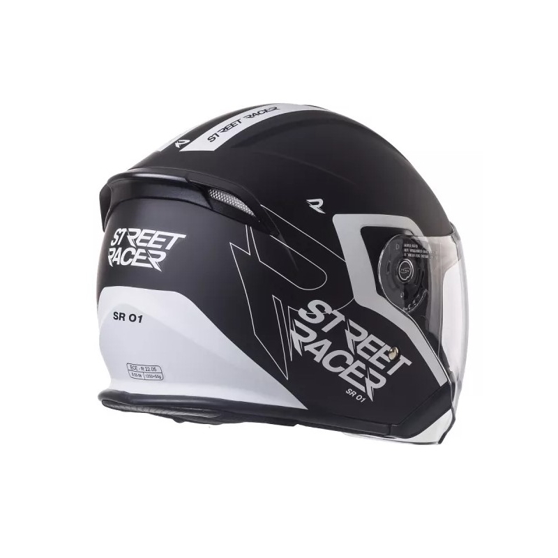 Atviras motociklininko šalmas Street Racer SR 01 juodai baltas