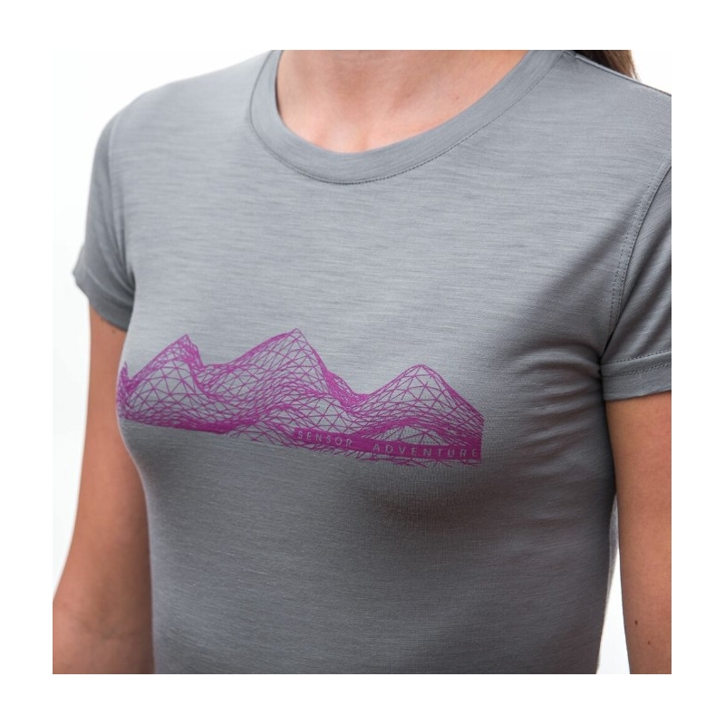 Dámské funkční triko Sensor Merino Active PT Mountains šedé - krátký rukáv výprodej