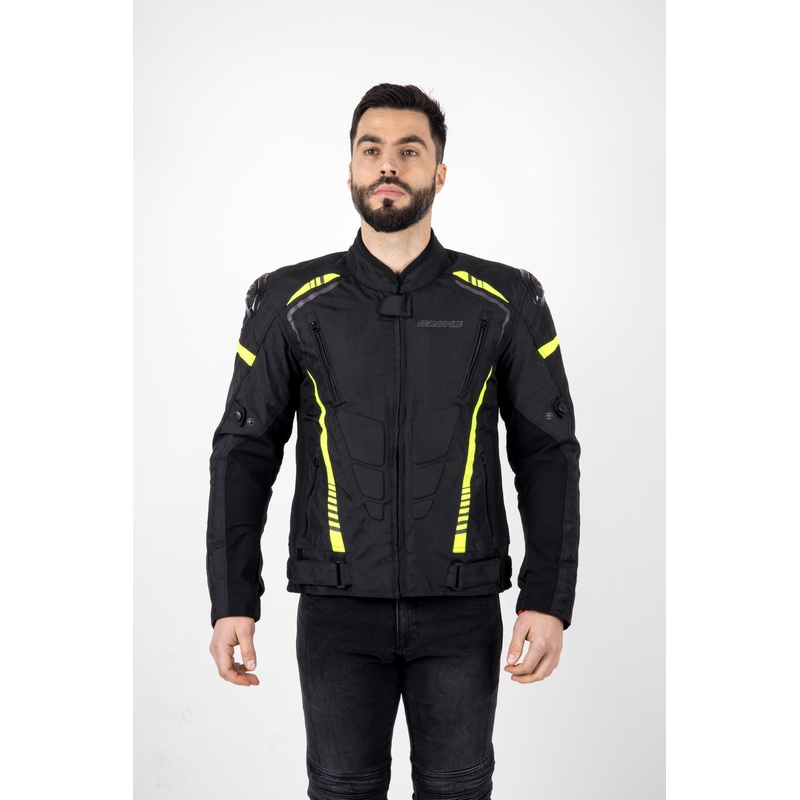 Ozone Pulse juoda-fluo geltonos spalvos motociklininko striukė