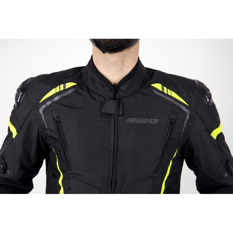 Ozone Pulse juoda-fluo geltonos spalvos motociklininko striukė