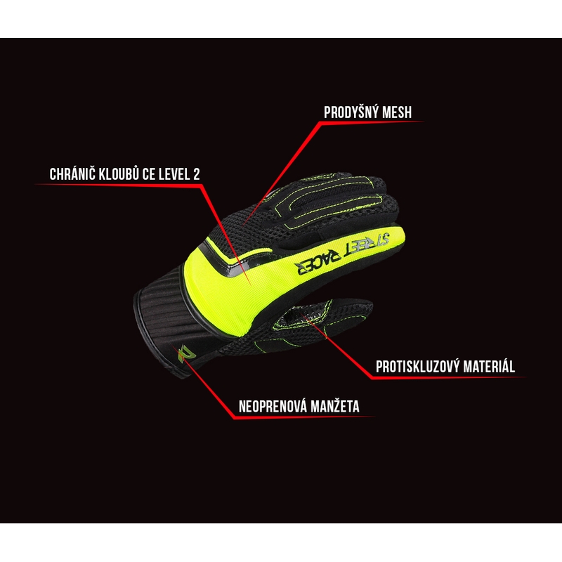 Moteriškos Street Racer Stunt Black-Fluo Yellow motociklininko pirštinės