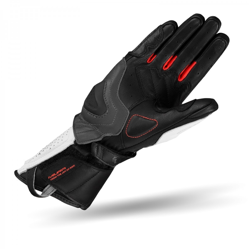 Moteriškos Shima Miura Black-White-Fluo Red motociklininko pirštinės