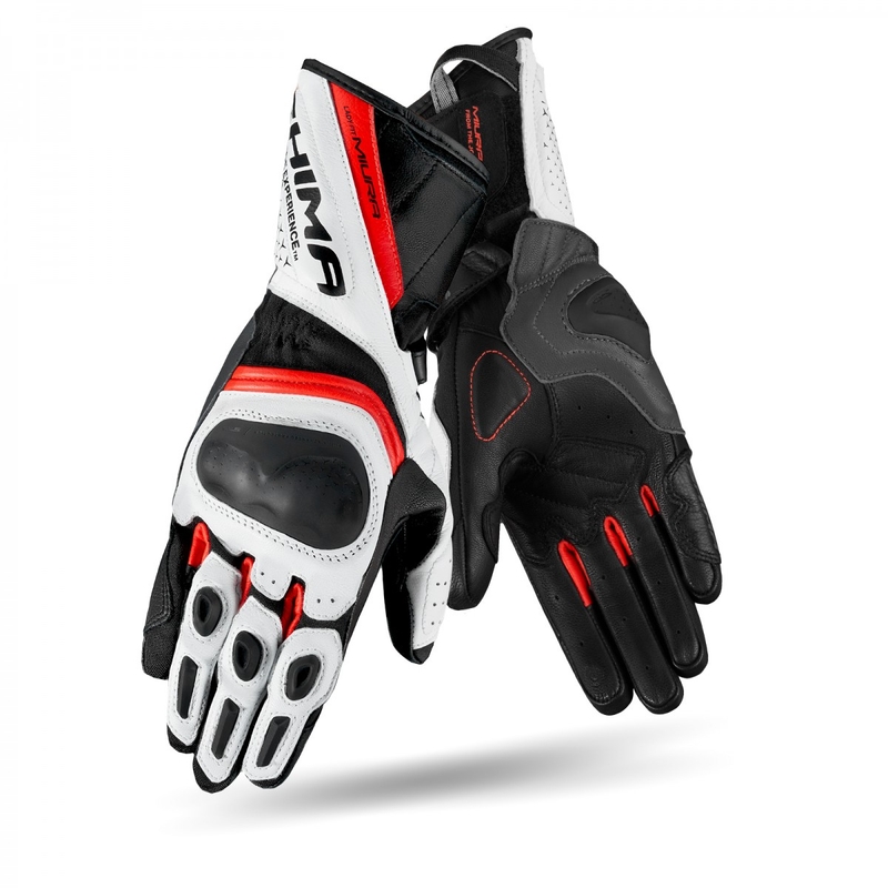 Moteriškos Shima Miura Black-White-Fluo Red motociklininko pirštinės