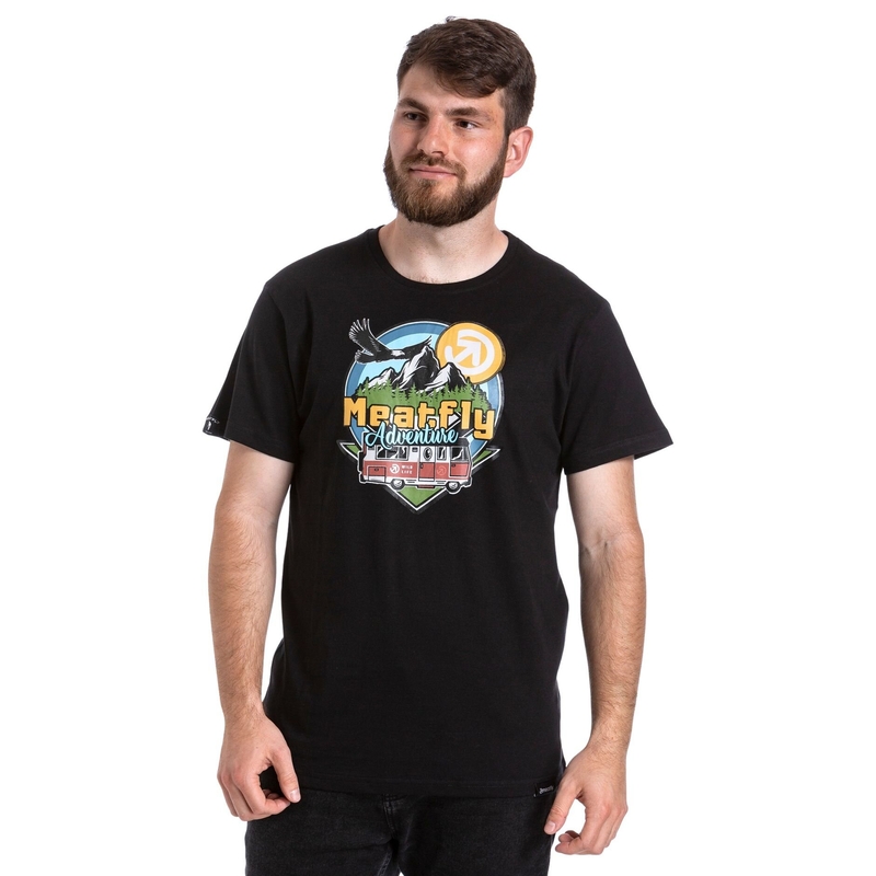 Marškinėliai Meatfly Mounty black išpardavimas