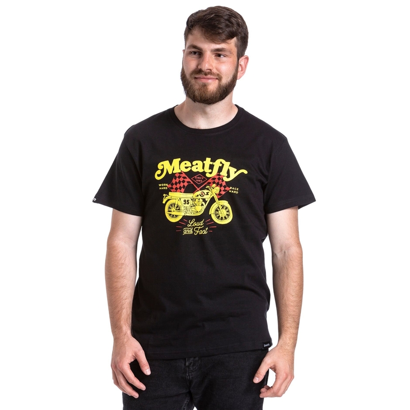 Marškinėliai Meatfly Loud And Fast black išpardavimas