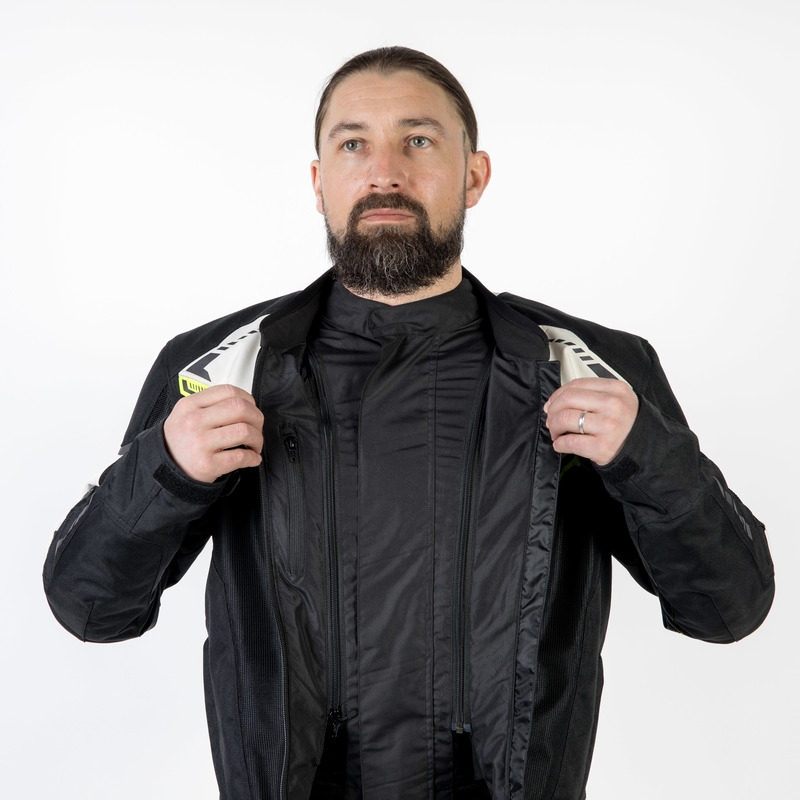 Ozone Flow juoda-pilka-fluo geltona motociklininko striukė išpardavimas