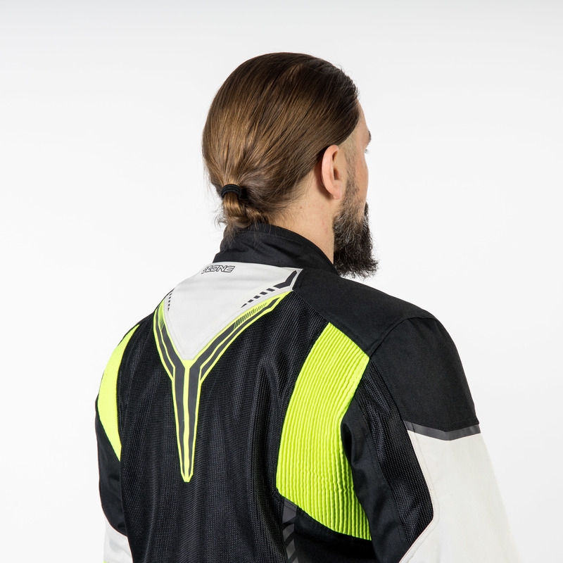 Ozone Flow juoda-pilka-fluo geltona motociklininko striukė išpardavimas