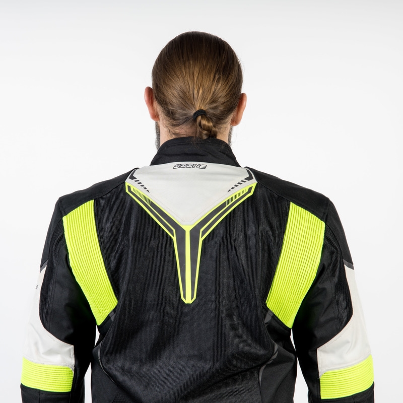 Ozone Flow juoda-pilka-fluo geltona motociklininko striukė išpardavimas