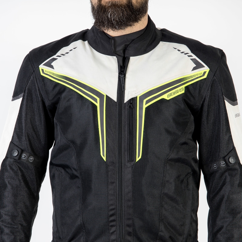 Ozone Flow juoda-pilka-fluo geltona motociklininko striukė išpardavimas
