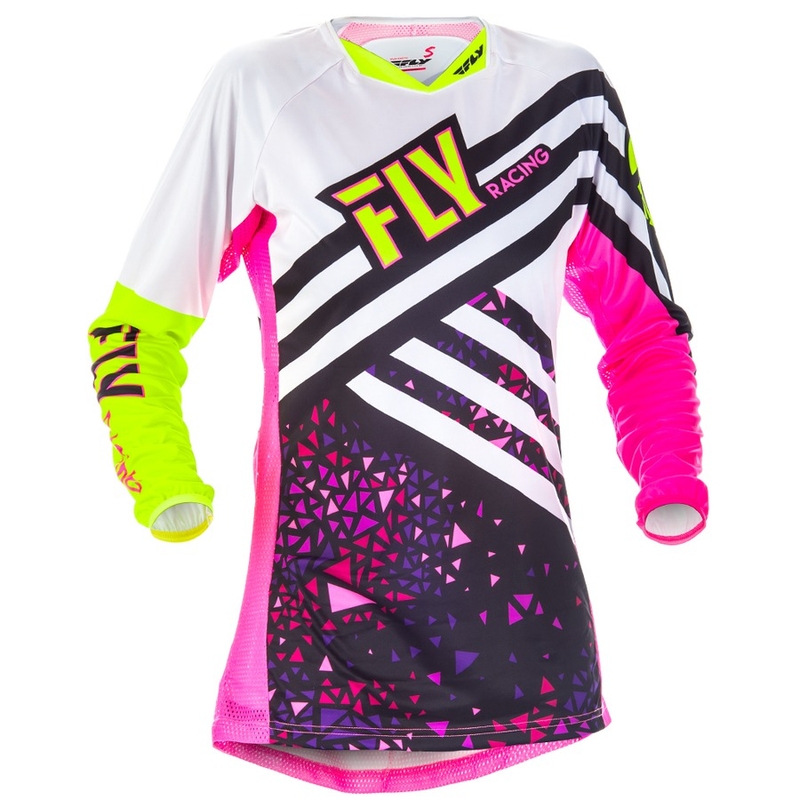Dámský motokrosový dres FLY Racing Kinetic 2018 - USA růžovo-bílo-fluo žlutý