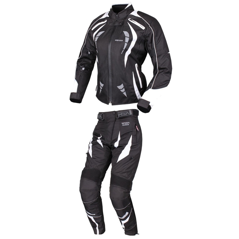 Moteriškas RSA Queen juodai baltas motociklininkų kombinezonas išpardavimas