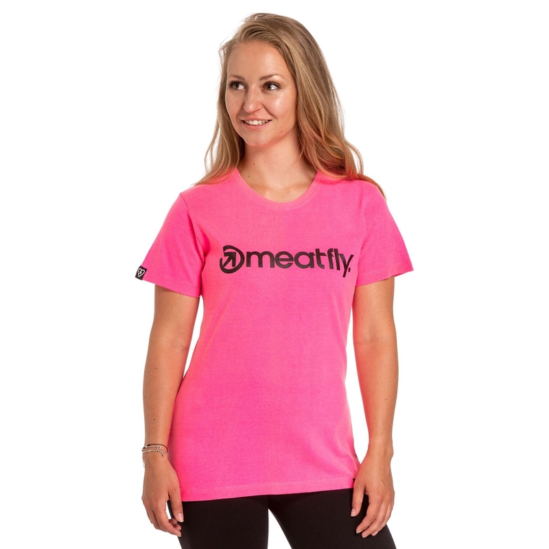 Moteriški marškinėliai Meatfly Ladies MF Logo neon pink išpardavimas