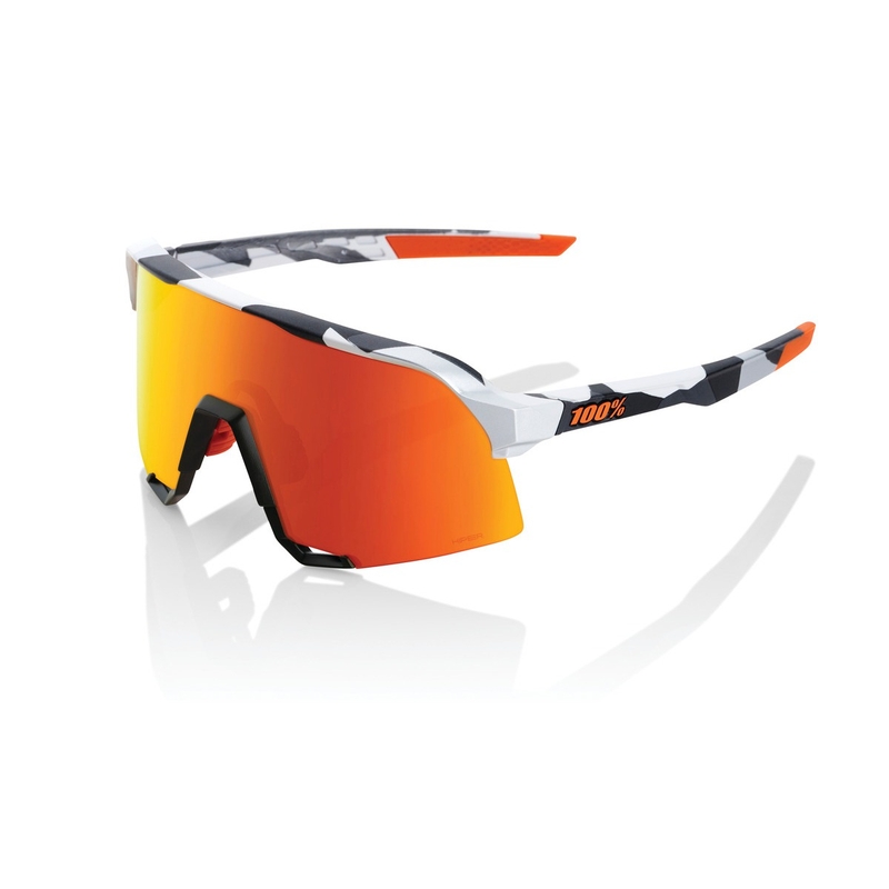 Akiniai nuo saulės 100% S3 Soft Tact Grey Camo oranžinė-juoda-balta (raudonas chromuotas stiklas)