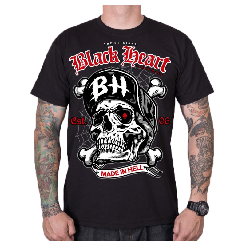 Vyriški marškinėliai Black Heart Skull Bones black išpardavimas