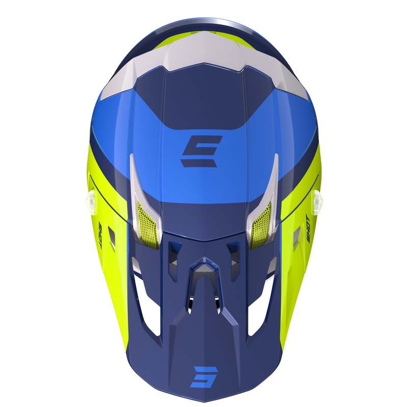 Motokroso šalmas "Shot Core Fast" mėlyna-balta-fluo geltona išpardavimas