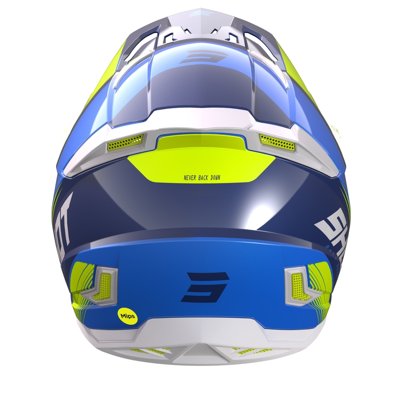 Motokroso šalmas "Shot Core Fast" mėlyna-balta-fluo geltona išpardavimas
