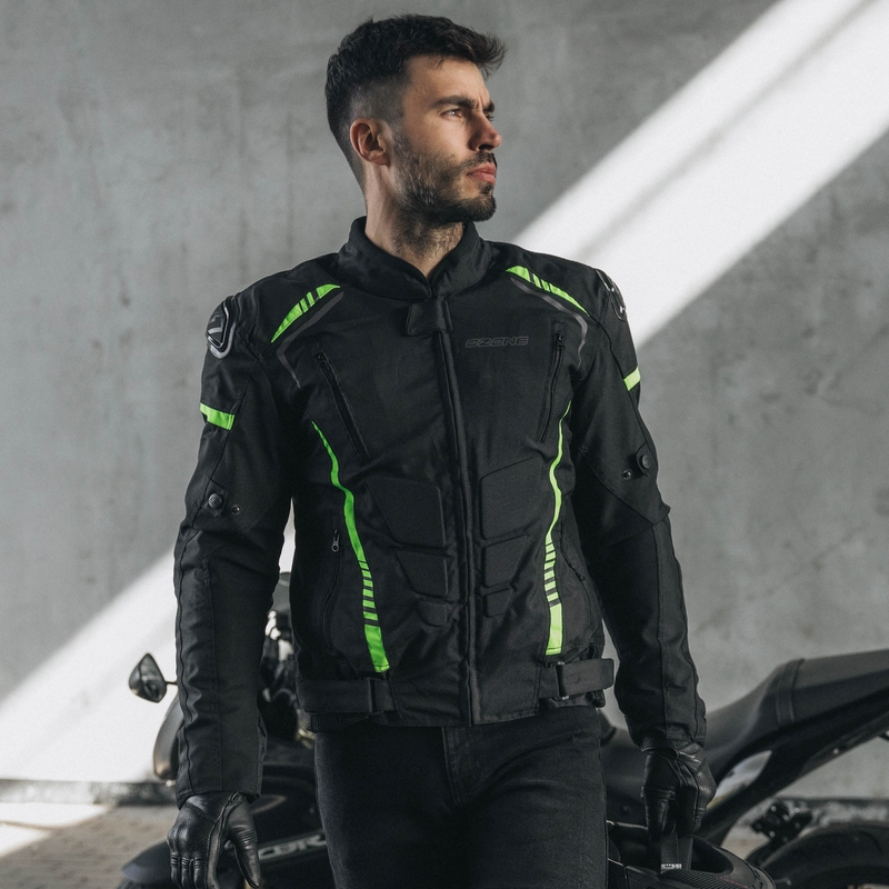Ozone Pulse juoda-fluo geltonos spalvos motociklininko striukė