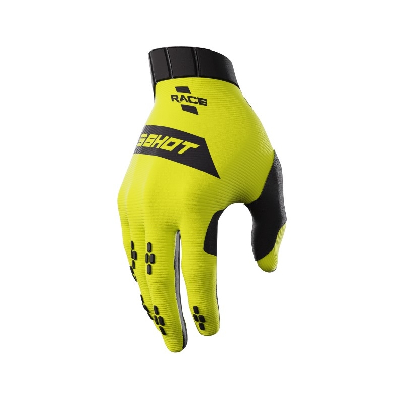 Motokroso pirštinės Shot Race juoda-fluo geltona išpardavimas