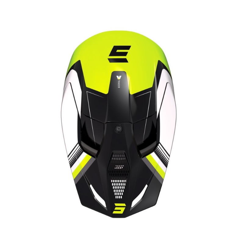 Vaikiškas motokroso šalmas Shot Race Tracer balta-juoda-fluo geltona išpardavimas