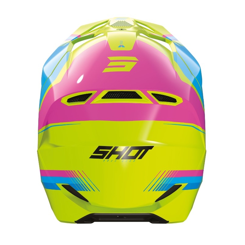 Dětská motokrosová přilba Shot Race Tracer růžovo-modro-fluo žlutá