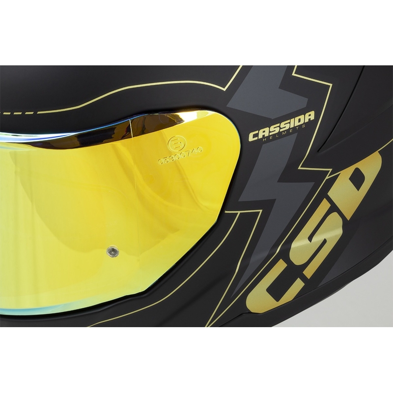 "Cassida Integral GT 2.1 Flash" juodai aukso ir pilkos spalvos motociklininko šalmas