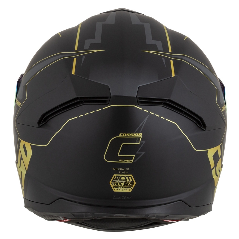 "Cassida Integral GT 2.1 Flash" juodai aukso ir pilkos spalvos motociklininko šalmas