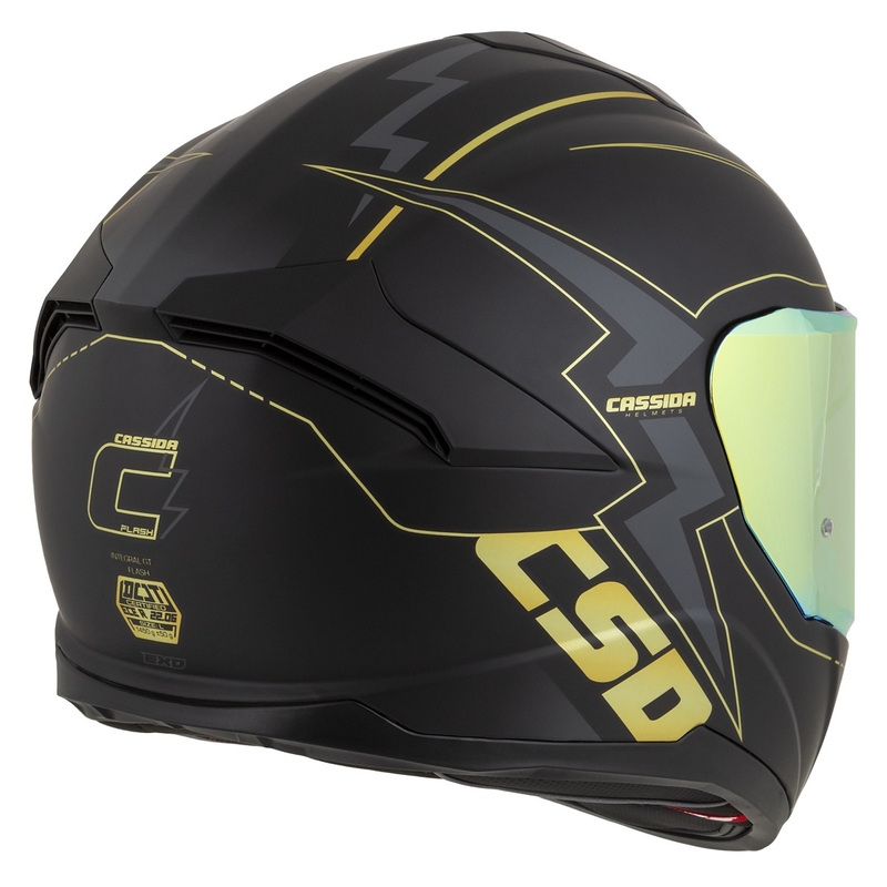"Cassida Integral GT 2.1 Flash" juodai aukso ir pilkos spalvos motociklininko šalmas